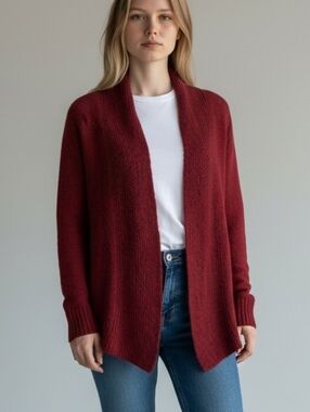 Eileen Fisher Open-Front Red Knit Cardigan